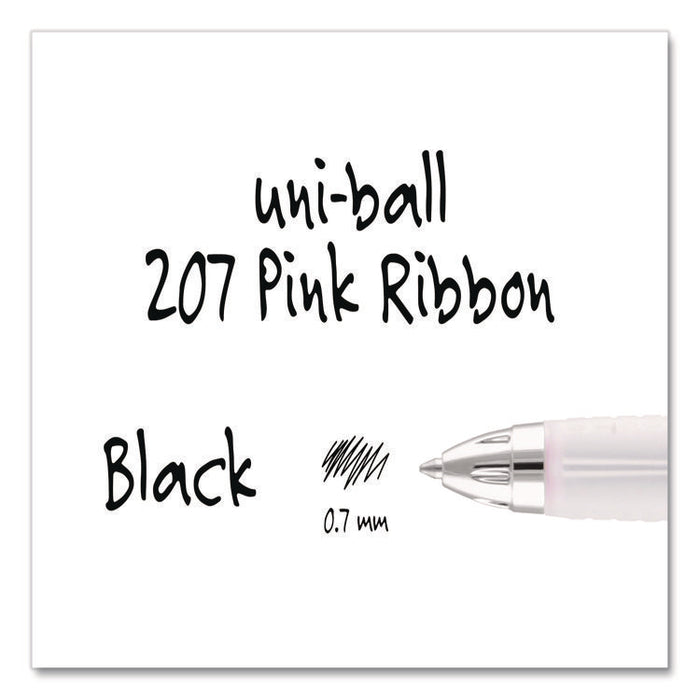 Signo 207 Breast Cancer Awareness Gel Pen, Retractable, Medium 0.7 mm, Black Ink, Translucent Pink/White Barrel, 2/Pack