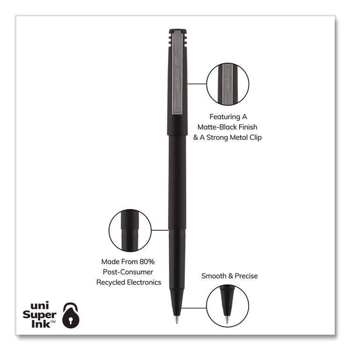Rollerball Pen, Stick, Micro 0.5 mm, Black Ink, Black Barrel, 36/Pack