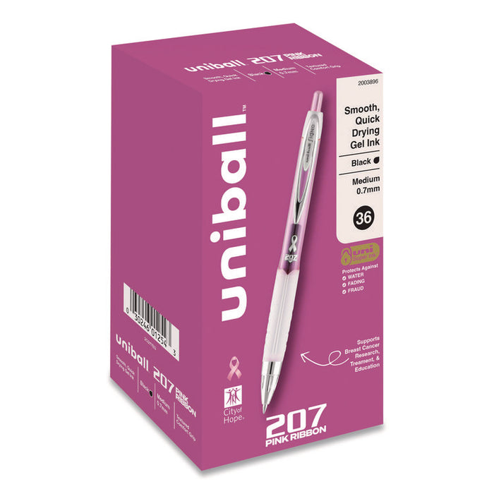 207 Breast Cancer Awareness Gel Pen Office Pack, Retractable, Medium 0.7mm, Black Ink, Translucent Pink/White Barrel, 36/Pack