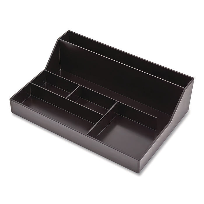 Plastic Desktop Organizer, 6 Compartments, 6.81 x 9.84 x 2.75, Black