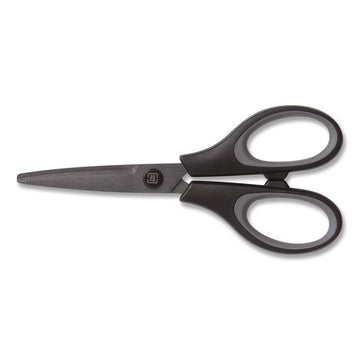 Non-Stick Titanium-Coated Scissors, 5" Long, 2.36" Cut Length, Straight Black/Gray Handle, Gun-Metal Gray Blades