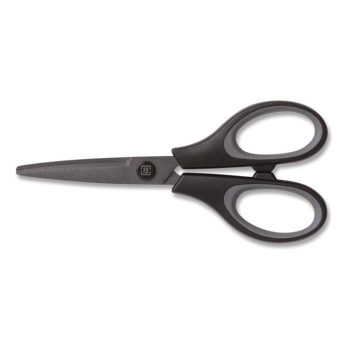 Non-Stick Titanium-Coated Scissors, 5" Long, 2.36" Cut Length, Straight Black/Gray Handle, Gun-Metal Gray Blades