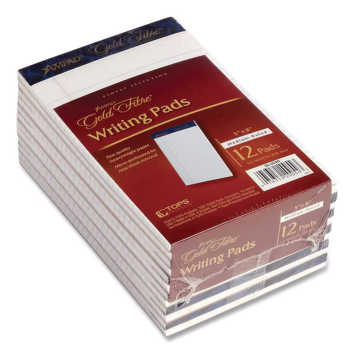 Gold Fibre Writing Pads, Medium/College Rule, (50) White 5 x 8 Sheets, Dozen