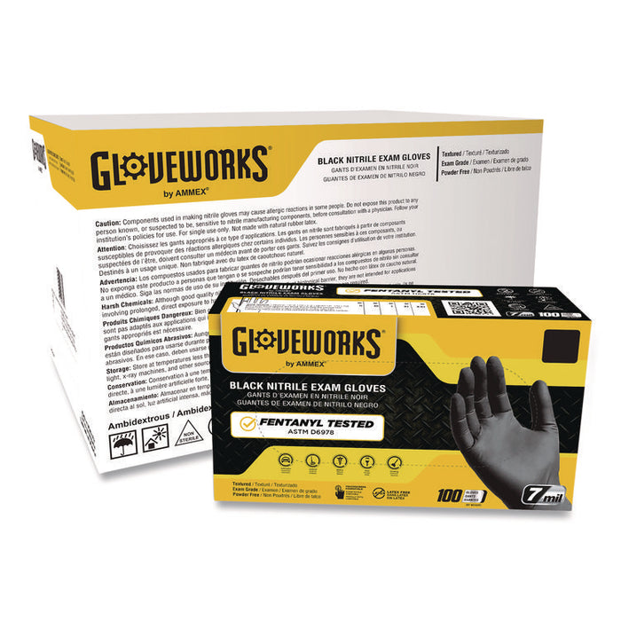 Nitrile Exam Gloves, Powder-Free, X-Large, 7 mil Thick, 9.5" Long, Black, 100/Box, 10 Boxes/Carton