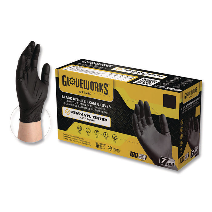Nitrile Exam Gloves, Powder-Free, X-Large, 7 mil Thick, 9.5" Long, Black, 100/Box, 10 Boxes/Carton