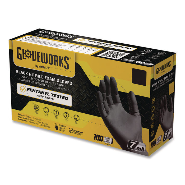Nitrile Exam Gloves, Powder-Free, Medium, 7 mil Thick, 9.5" Long, Black, 100/Box, 10 Boxes/Carton