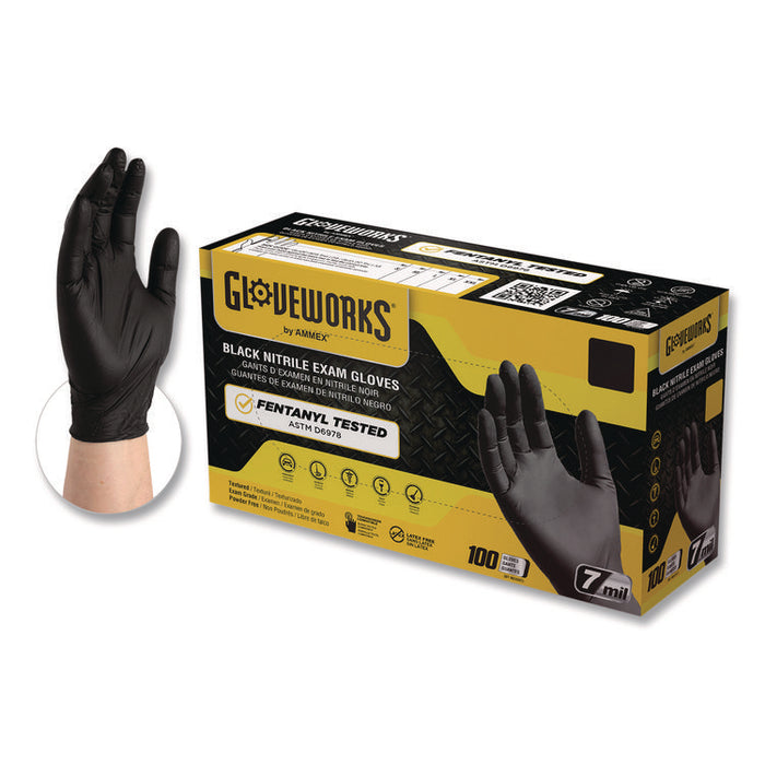 Nitrile Exam Gloves, Powder-Free, Medium, 7 mil Thick, 9.5" Long, Black, 100/Box, 10 Boxes/Carton