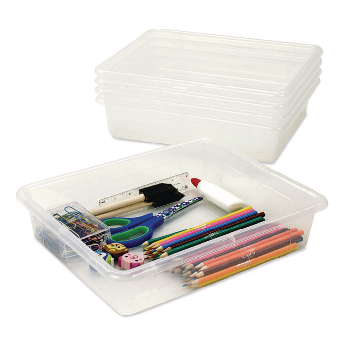 Storage Tray, Flat, 1.69 gal, 10.65" x 13.17" x 2.96", Translucent, 5/Pack