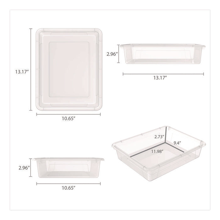Storage Tray, Flat, 1.69 gal, 10.65" x 13.17" x 2.96", Translucent, 5/Pack