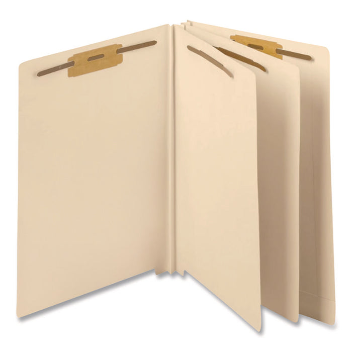 Heavy-Duty End Tab Classification Folders, Straight Tab, Expands 3", 2 Dividers, 6 Fasteners, Letter Size, Manila, 15/Box