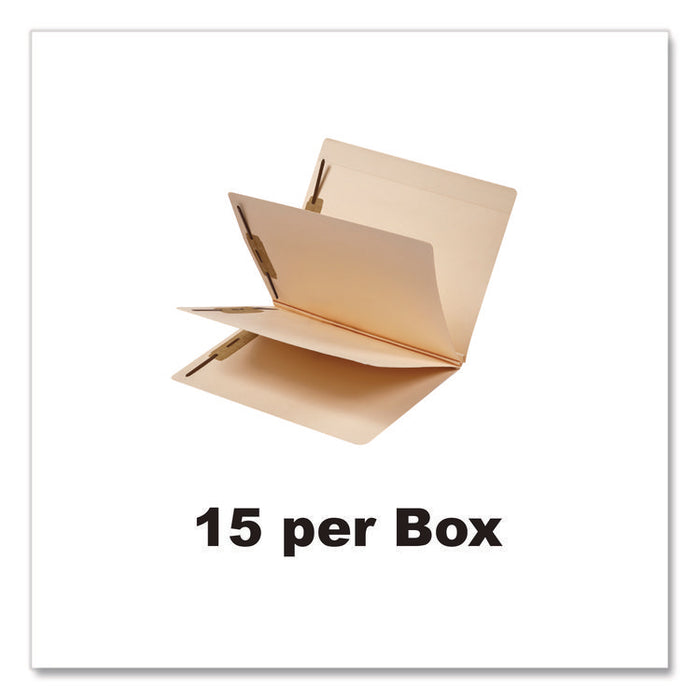 Heavy-Duty End Tab Classification Folders, Straight Tab, Expands 3", 2 Dividers, 6 Fasteners, Letter Size, Manila, 15/Box