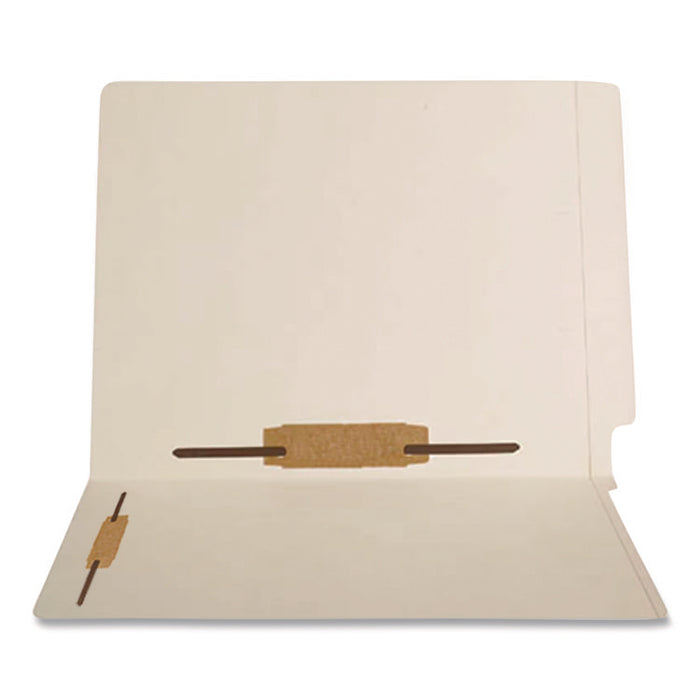 End Tab Fastener Folders, Straight Tab, Expands 0.75", 2 Vertical/Horizontal Fasteners, Letter Size, Manila, 250/Box
