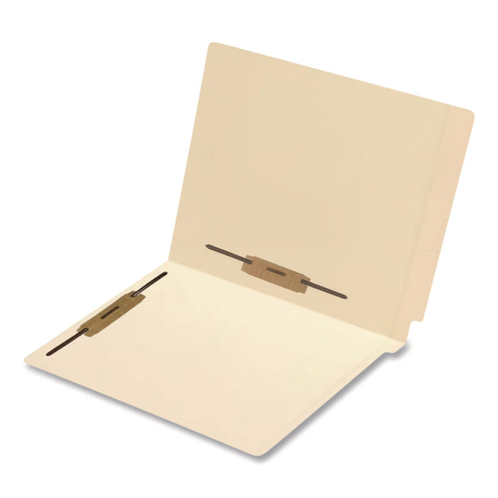 End Tab Fastener Folders, Straight Tab, Expands 0.75", 2 Vertical/Horizontal Fasteners, Letter Size, Manila, 250/Box