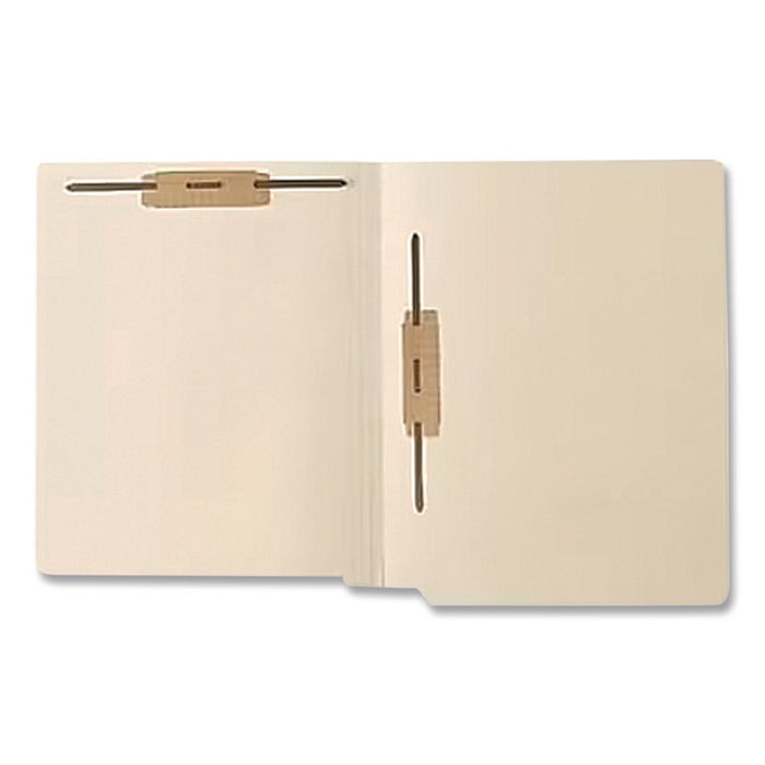 End Tab Fastener Folders, Straight Tab, Expands 0.75", 2 Vertical/Horizontal Fasteners, Letter Size, Manila, 250/Box