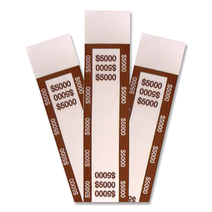 Currency Straps, Self-Adhesive, Fifties, $5,000 Strap, Brown/White, 1,000/Pack
