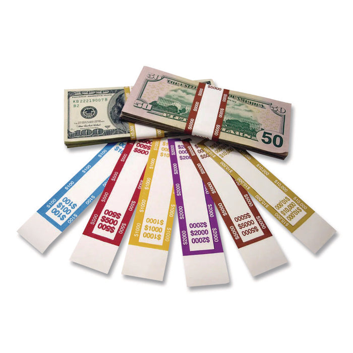 Currency Straps, Self-Adhesive, Fifties, $5,000 Strap, Brown/White, 1,000/Pack