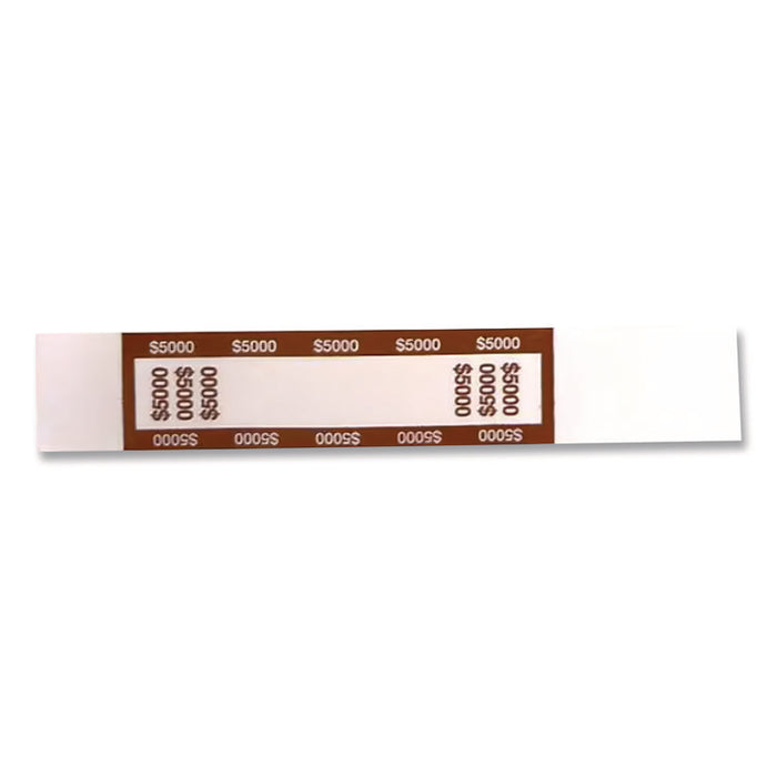 Currency Straps, Self-Adhesive, Fifties, $5,000 Strap, Brown/White, 1,000/Pack
