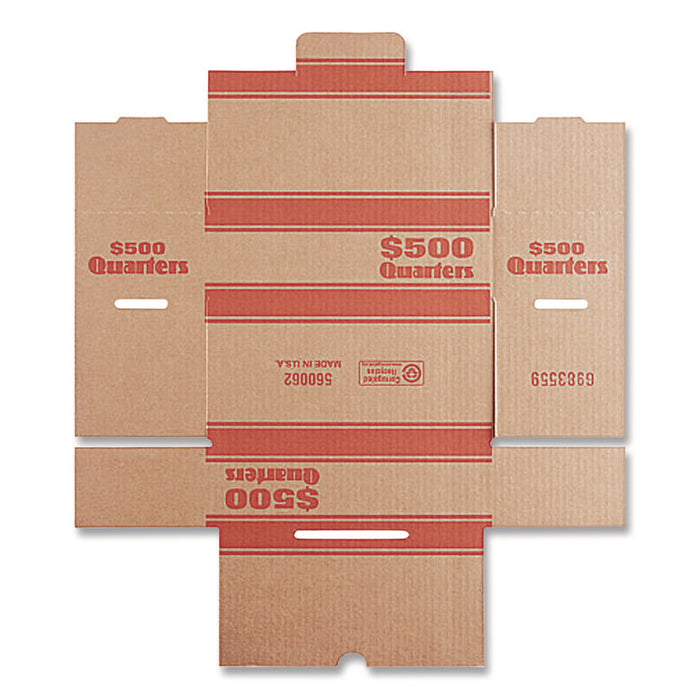 Quarters Coin Box, Accommodates $500 in Quarters, 15.5" x 19.25" x 4.5", Orange/Kraft, 50/Pack