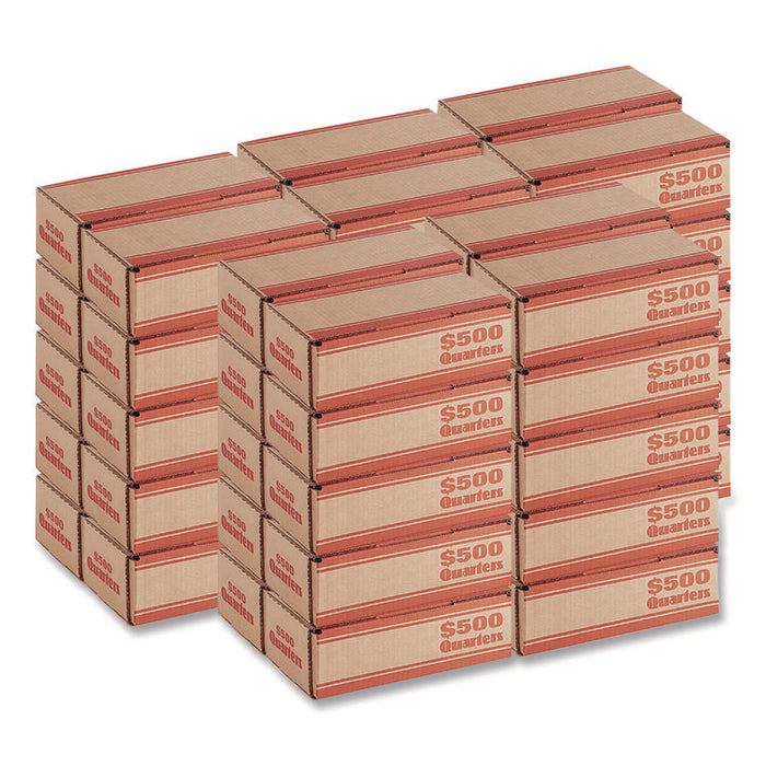 Quarters Coin Box, Accommodates $500 in Quarters, 15.5" x 19.25" x 4.5", Orange/Kraft, 50/Pack