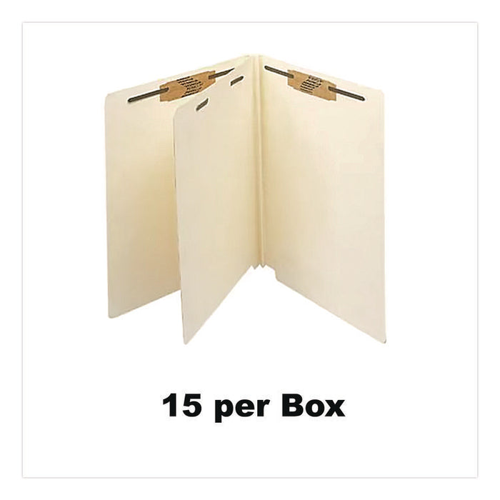 Heavy-Duty End Tab Classification Folders, Straight Tab, Expands 2", 1 Divider, 4 Fasteners, Letter Size, Manila, 25/Box