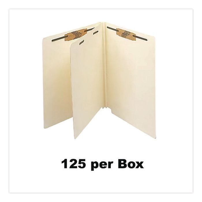 Heavy-Duty End Tab Classification Folders, Straight Tab, Expands 2", 1 Divider, 4 Fasteners, Letter Size, Manila, 125/Box