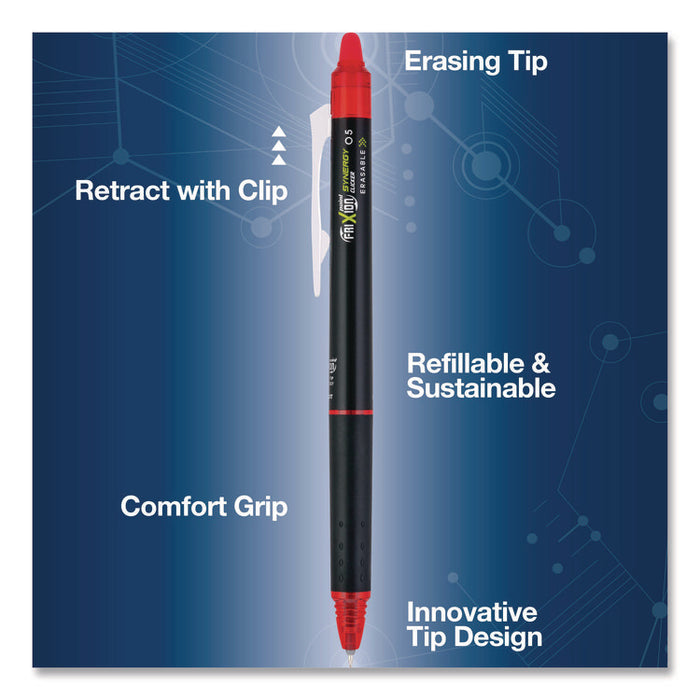 Frixion Synergy Clicker Erasable Gel Pen, Retractable, Extra Fine 0.5 mm, Red Ink, Black/Red Barrel, Dozen