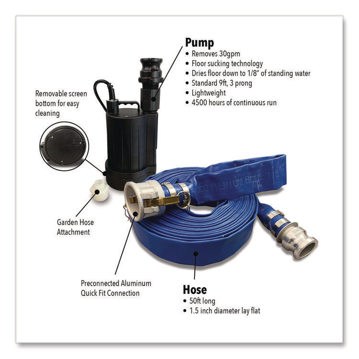 Pump Kit, (1) Pump, (2) 10 ft Water Barriers, (4) 10 ft Water Dams, 50 ft 1.5" dia Hose with Connectors