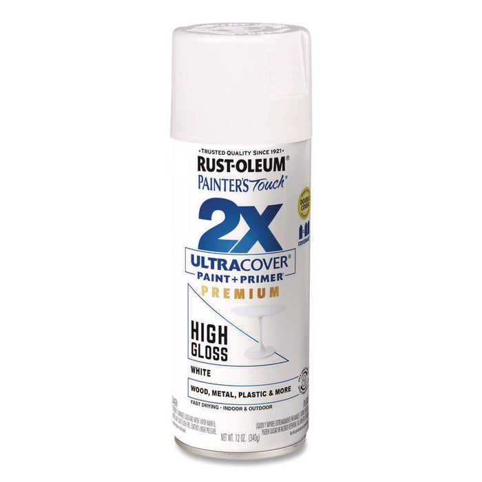 Painter's Touch 2X Ultra Cover Spray Paint, High Gloss White, 12 oz Aerosol Can, 6/Carton