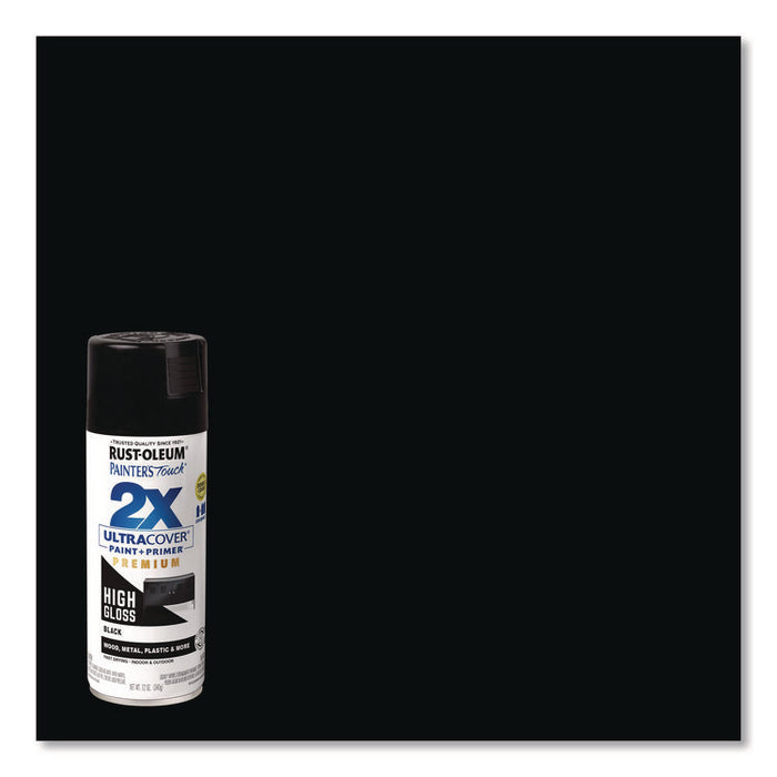 Painter's Touch 2X Ultra Cover Spray Paint, High Gloss Black, 12 oz Aerosol Can, 6/Carton