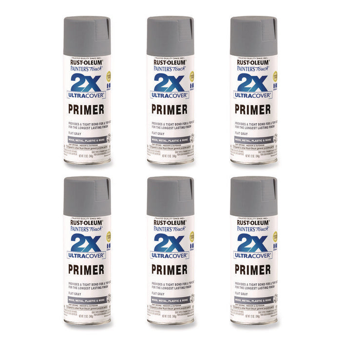 Painter's Touch 2X Ultra Cover Spray Paint, Flat Gray, 12 oz Aerosol Can, 6/Carton