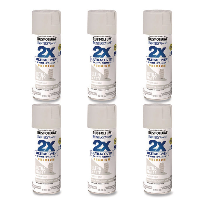 Painter's Touch 2X Ultra Cover Spray Paint, Ultra Matte Gray, 12 oz Aerosol Can, 6/Carton