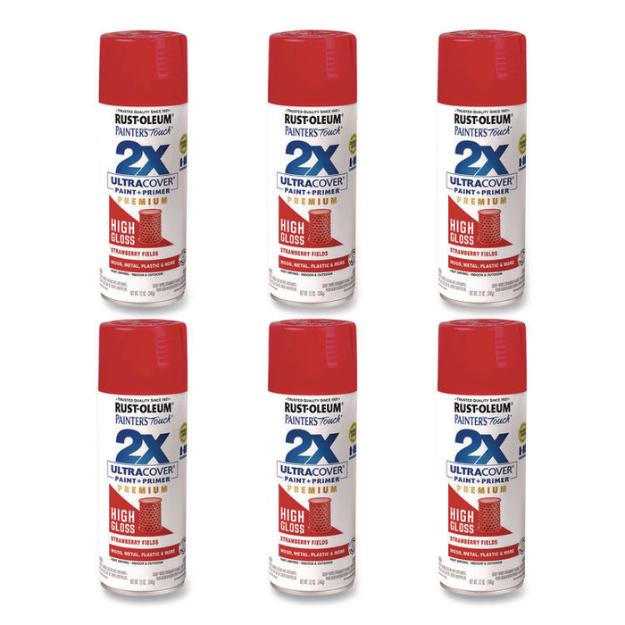 Painter's Touch 2X Ultra Cover Spray Paint, High Gloss Strawberry Fields, 12 oz Aerosol Can, 6/Carton