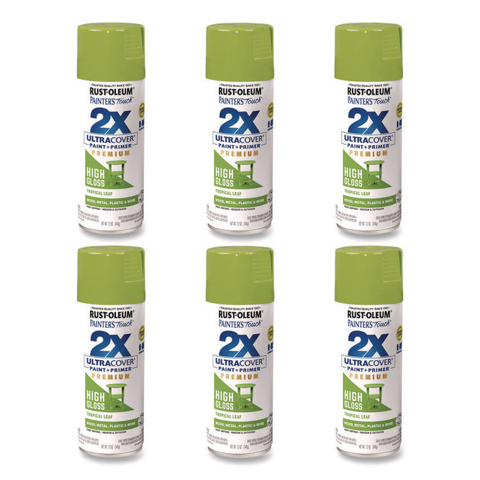 Painter's Touch 2X Ultra Cover Spray Paint, High Gloss Tropical Leaf, 12 oz Aerosol Can, 6/Carton