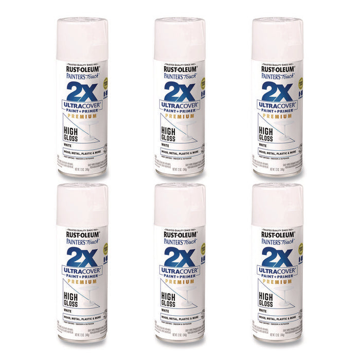 Painter's Touch 2X Ultra Cover Spray Paint, High Gloss White, 12 oz Aerosol Can, 6/Carton