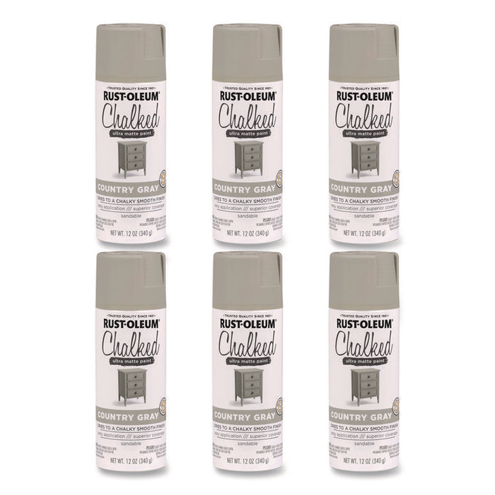 Ultra Matte Chalked Paint, Matte Country Gray, 12 oz Aerosol Can, 6/Carton