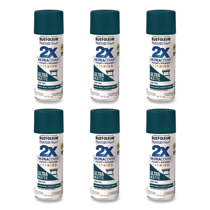 Painter's Touch 2X Ultra Cover Spray Paint, Ultra Matte Teal, 12 oz Aerosol Can, 6/Carton