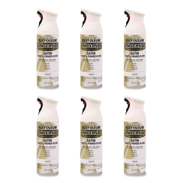 Universal Premium Spray Paint, Satin White, 12 oz Aerosol Can, 6/Carton
