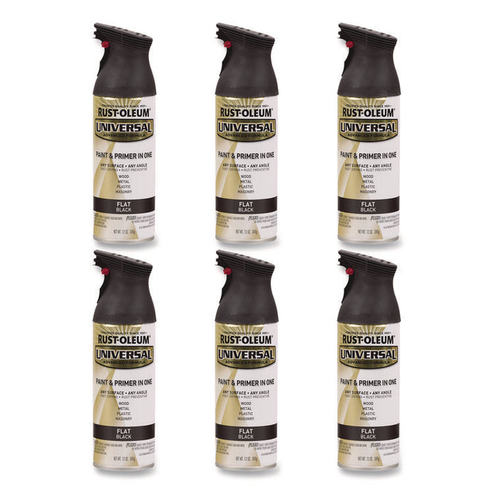 Universal Premium Spray Paint, Flat Black, 12 oz Aerosol Can, 6/Carton