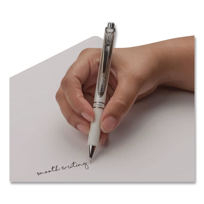 EnerGel Pearl Deluxe RTX Gel Pen, Retractable, Medium 0.7 mm, Black Ink, Pearl White/Black Barrel, Dozen