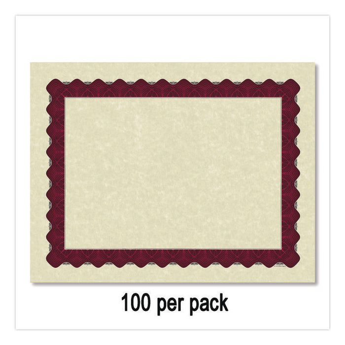 Metallic Border Certificates, 11 x 8.5, Ivory/Red with Red Border, 100/Pack