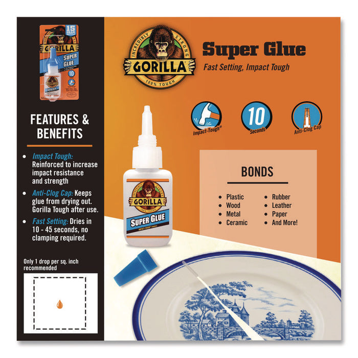 Super Glue, 0.53 oz Bottle, Dries Clear