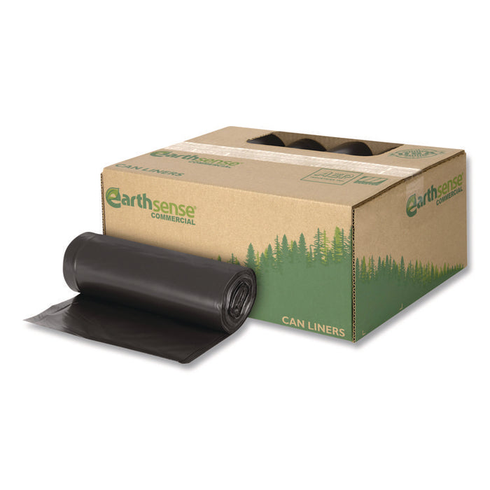 Linear Low Density Recycled Can Liners, 45 Gallon, 1.25 mil, 40" x 46", Black, 10 Bags/Roll, 10 Rolls/Carton