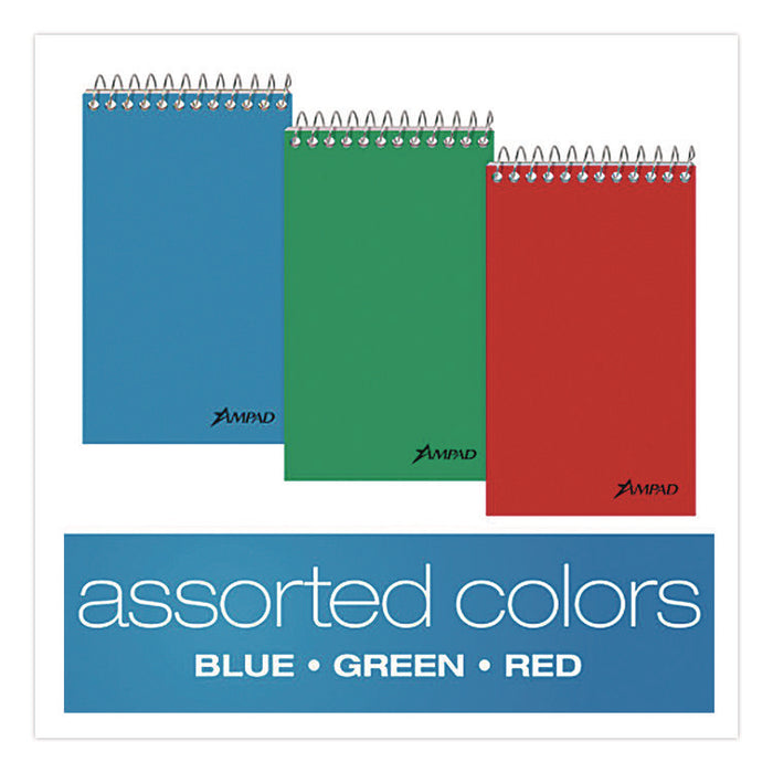Memo Pads, Assorted Cover Colors, Narrow Rule, (60) White 3 x 5 Sheets, Dozen
