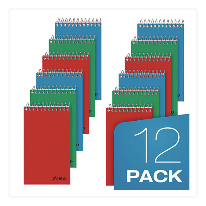 Memo Pads, Assorted Cover Colors, Narrow Rule, (60) White 3 x 5 Sheets, Dozen