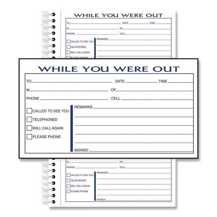 While You Were Out Messages Book, Two-Part Carbonless, 5 x 2.83, 3 Forms/Sheet, 300 Forms Total