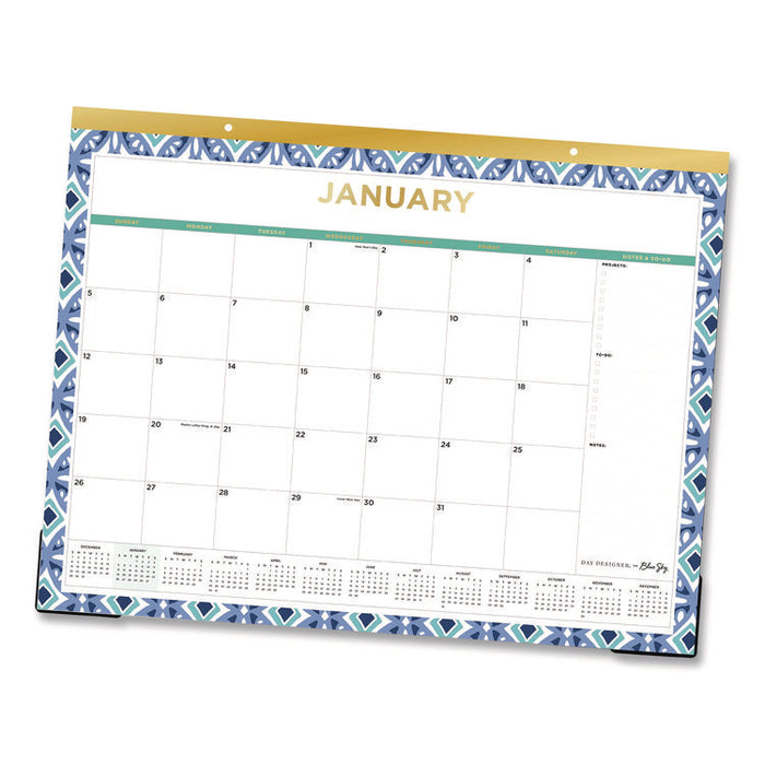 Tile Monthly Desk Pad Calendar, Geometric Artwork, 22 x 17, White/Blue/Green Sheets, 12-Month (Jan to Dec): 2026