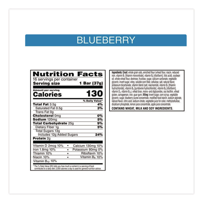 Nutri-Grain Soft Baked Breakfast Bars, Blueberry, Indv Wrapped 1.3 oz Bar, 16/Box