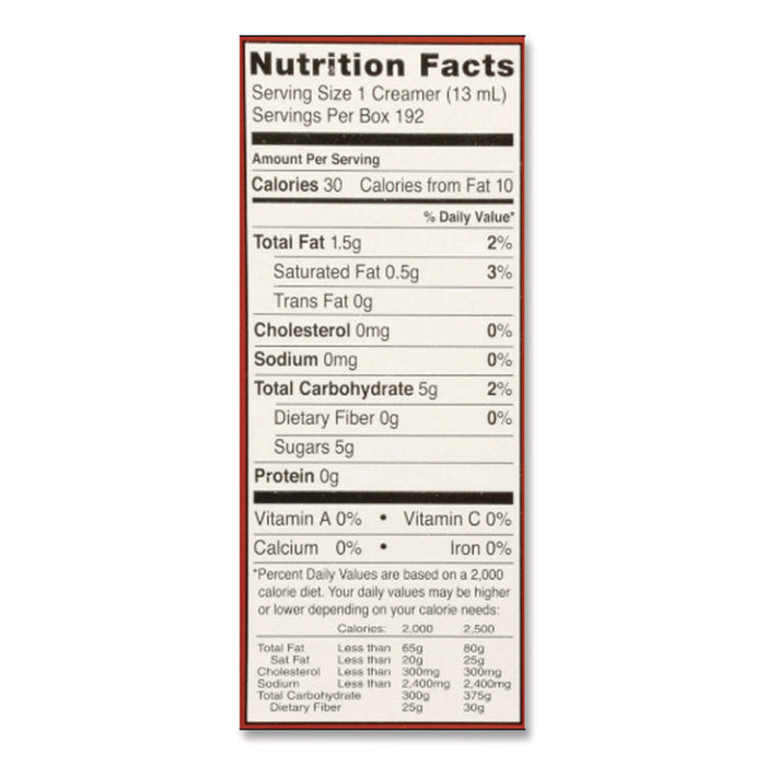 Flavored Liquid Non-Dairy Coffee Creamer, Hazelnut, 0.44 oz Mini Cups, 192/Carton