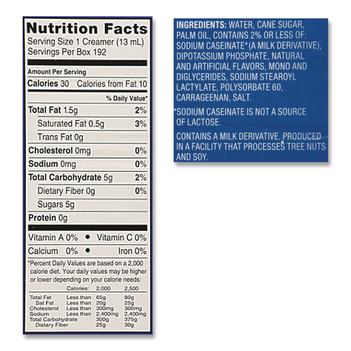 Flavored Liquid Non-Dairy Coffee Creamer, French Vanilla, 0.44 oz Mini Cups, 24/Box