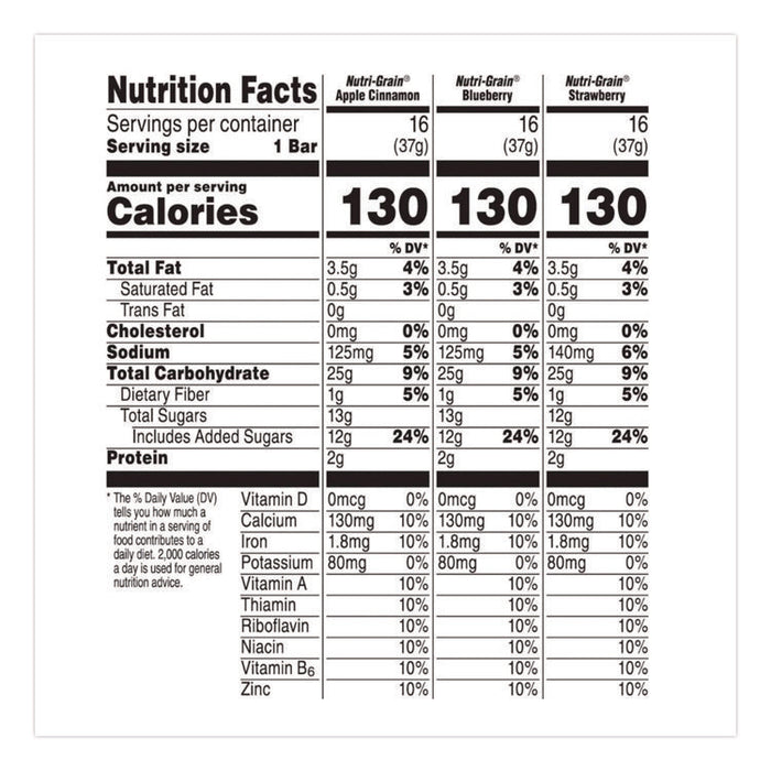 Nutri-Grain Soft Baked Breakfast Bars, Assorted, 1.3 oz Bar, 48/Carton